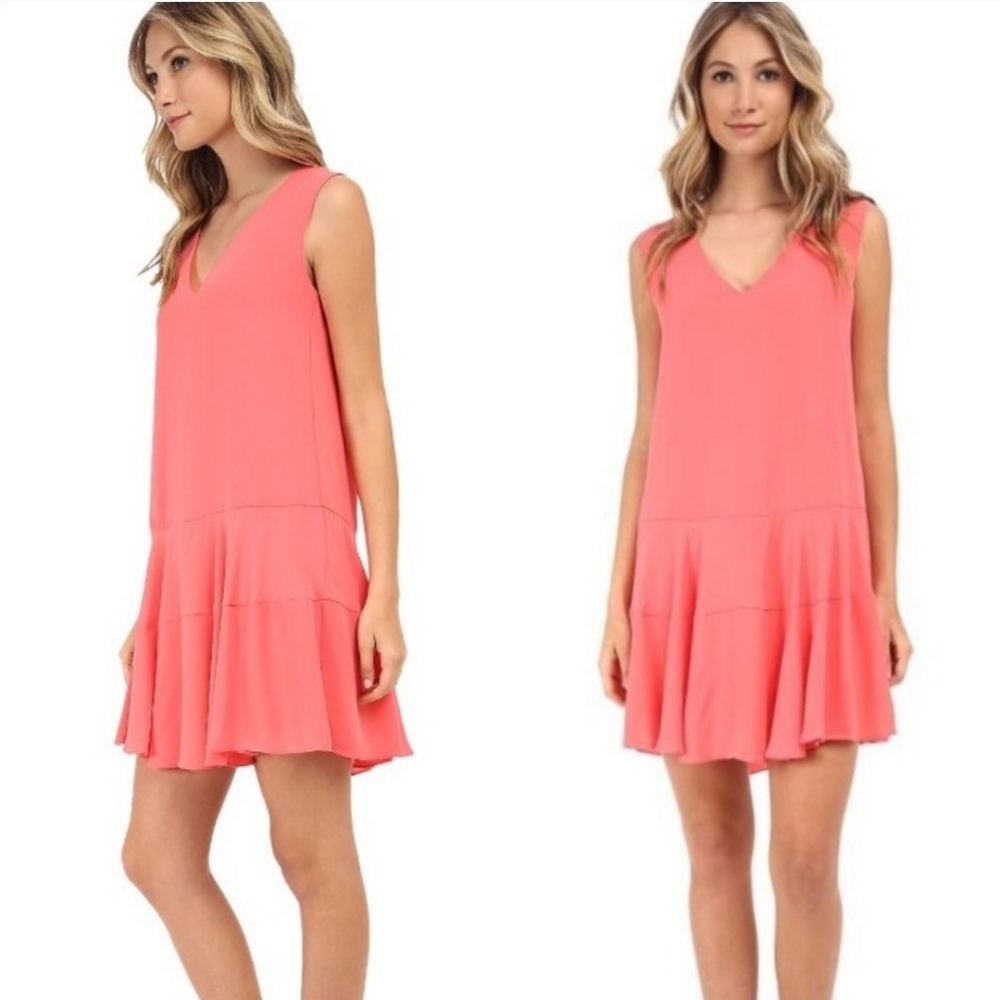 BCBG MAXAZRIA CLEA CORAL REEF LINED FLOUNCE DRESS SIZE XS